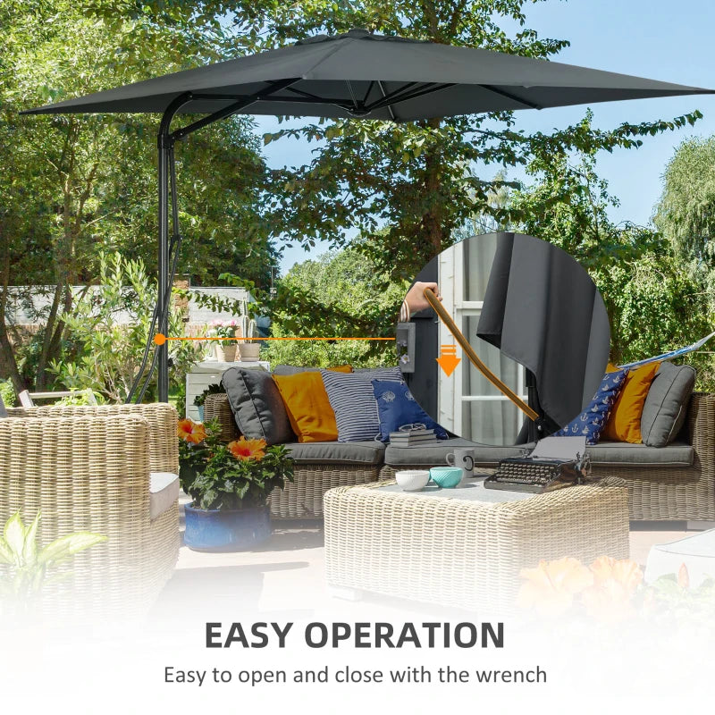 8FT Cantilever Patio Umbrella, Offset Patio Umbrella with Cross Base for Deck, Backyard, Pool and Garden, Hanging Umbrellas, Switch with a Wrench, Dark Gray