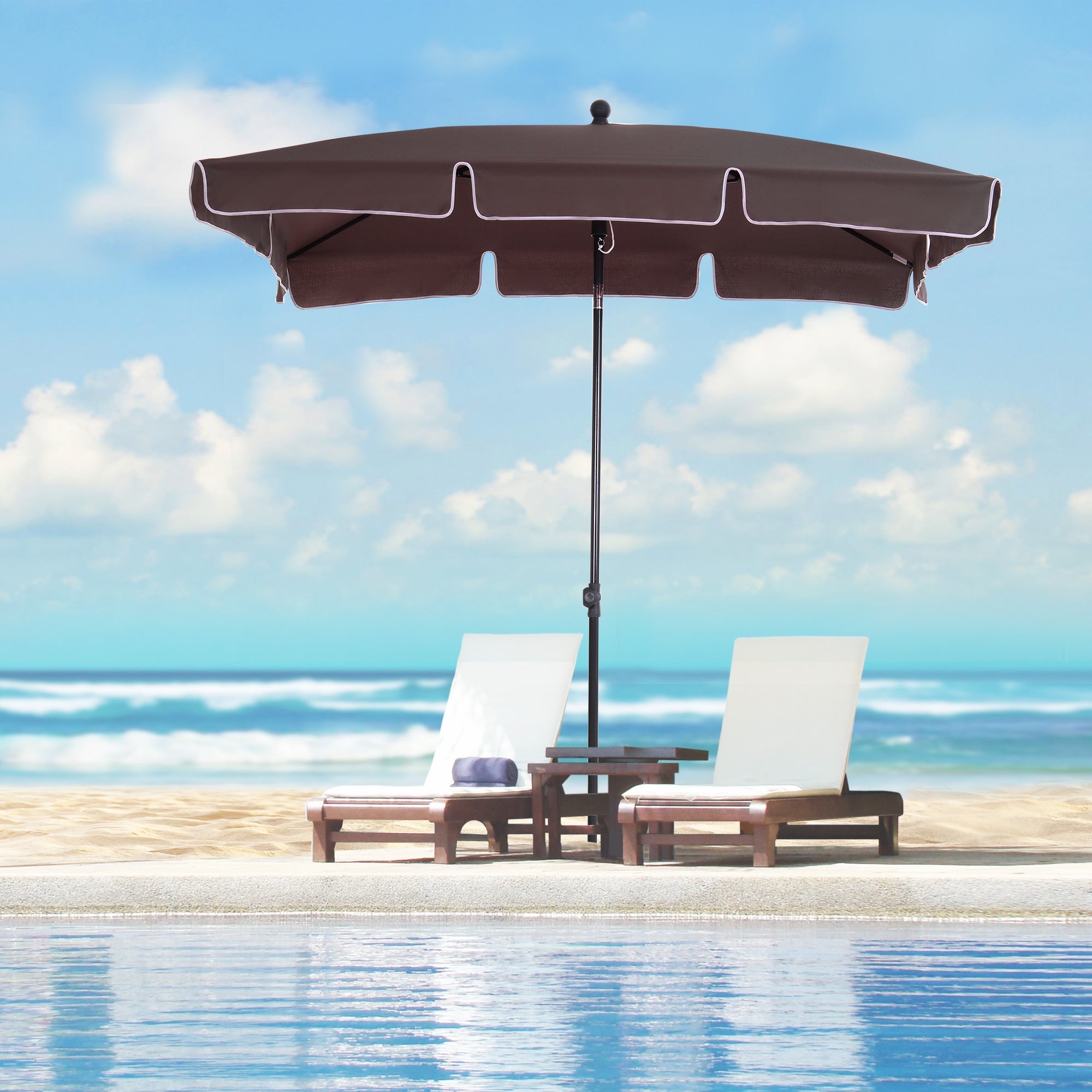 Outsunny 7x4ft Rectangle Patio Umbrella: Aluminum Tilt UV Protection Sun Shade for Outdoor, Coffee 