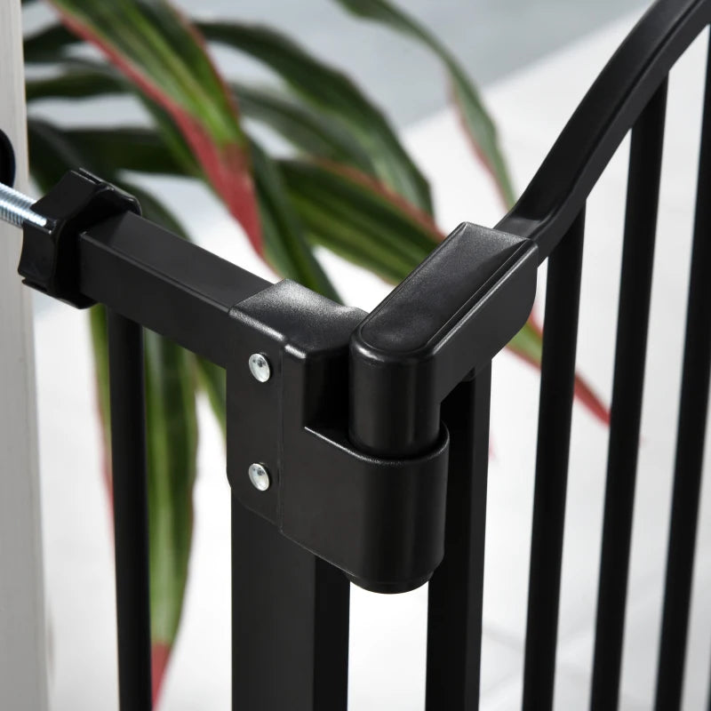 Extra Tall Dog Gate with Door, Pressure Fit, Auto Close, Double Locking for Doorways Hallways Stairs, 29"-32", Black