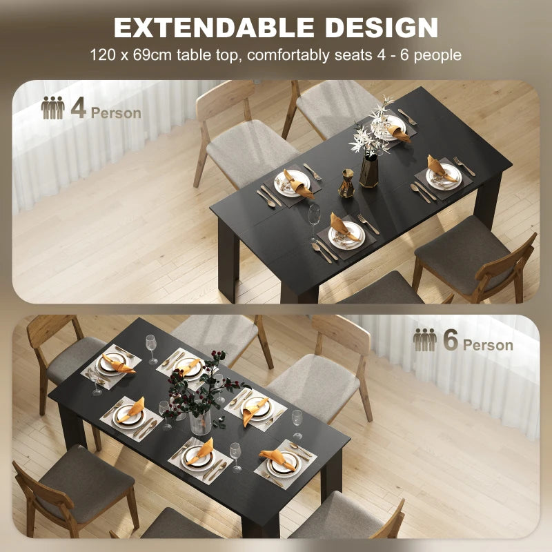 63" Kitchen Table for 4-6 People, Dining Table with Wood Effect for Dining Room, Black