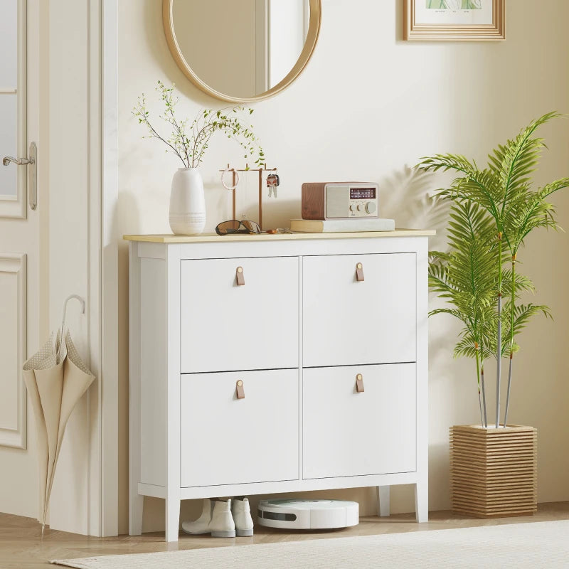 Narrow Shoe Cabinet with 4 Flip Drawers, Adjustable Shelves for Entryway, Holds 12-20 Pairs, White