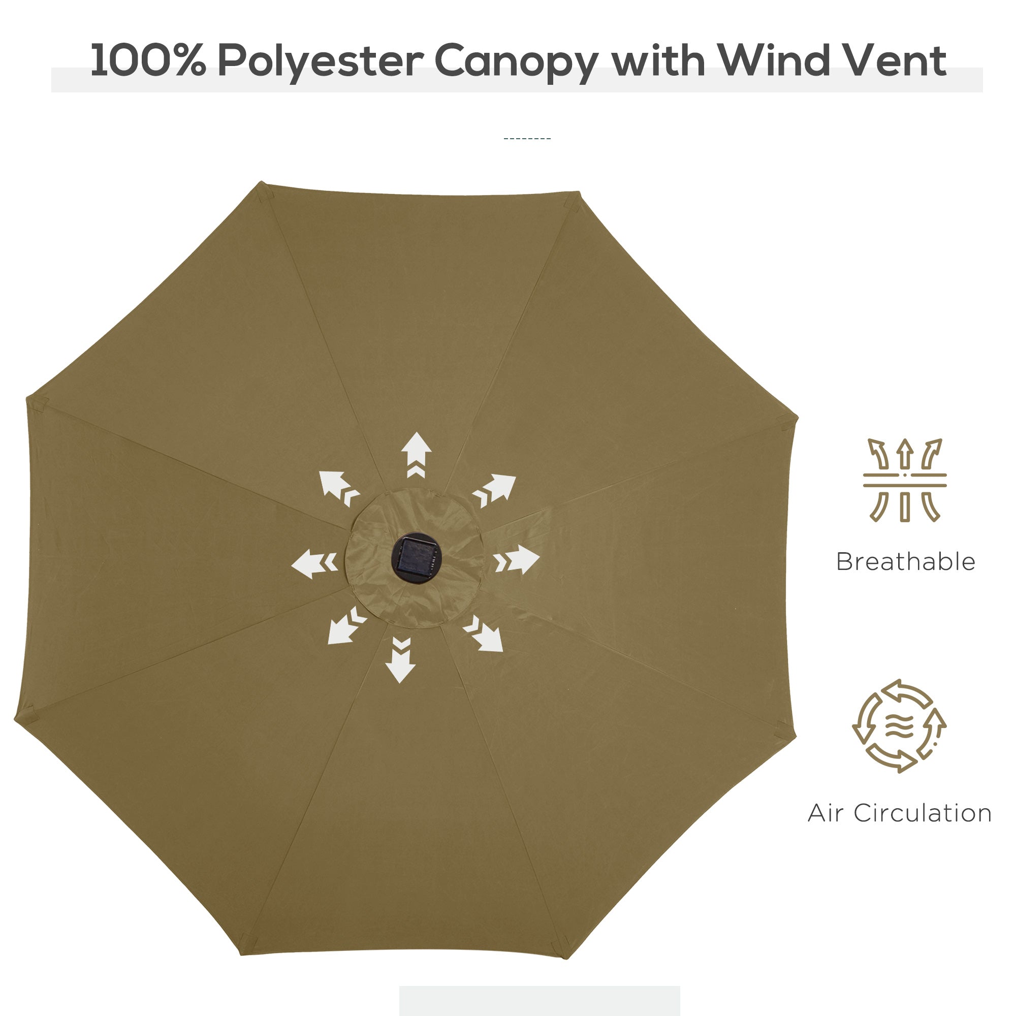 Outsunny Solar Radiance Parasol: 9ft Outdoor Sunshade with 24 LED Lights, Tilting Canopy Umbrella Brown 