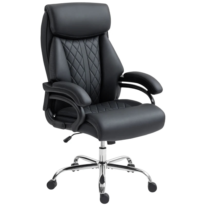 Office Chair with Spring Padding, PU Leather Computer Chair with Quiet Swivel Wheels, High Back, Black