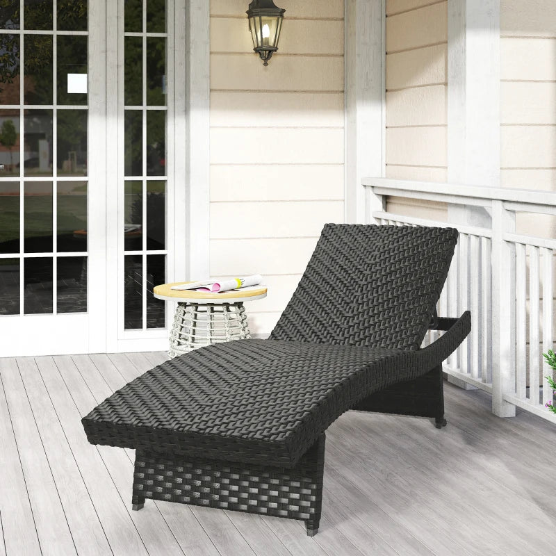 Patio Lounger, Folding Wicker Outdoor Chaise Lounge with 4-Level Adjustable Backrest, Black