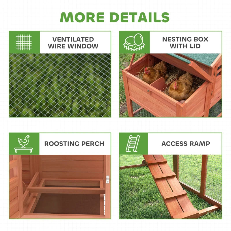 Chicken Coop with Run Mobile Wooden Hen House with Nesting Box Pull-out Tray for 1-2 Chickens Orange