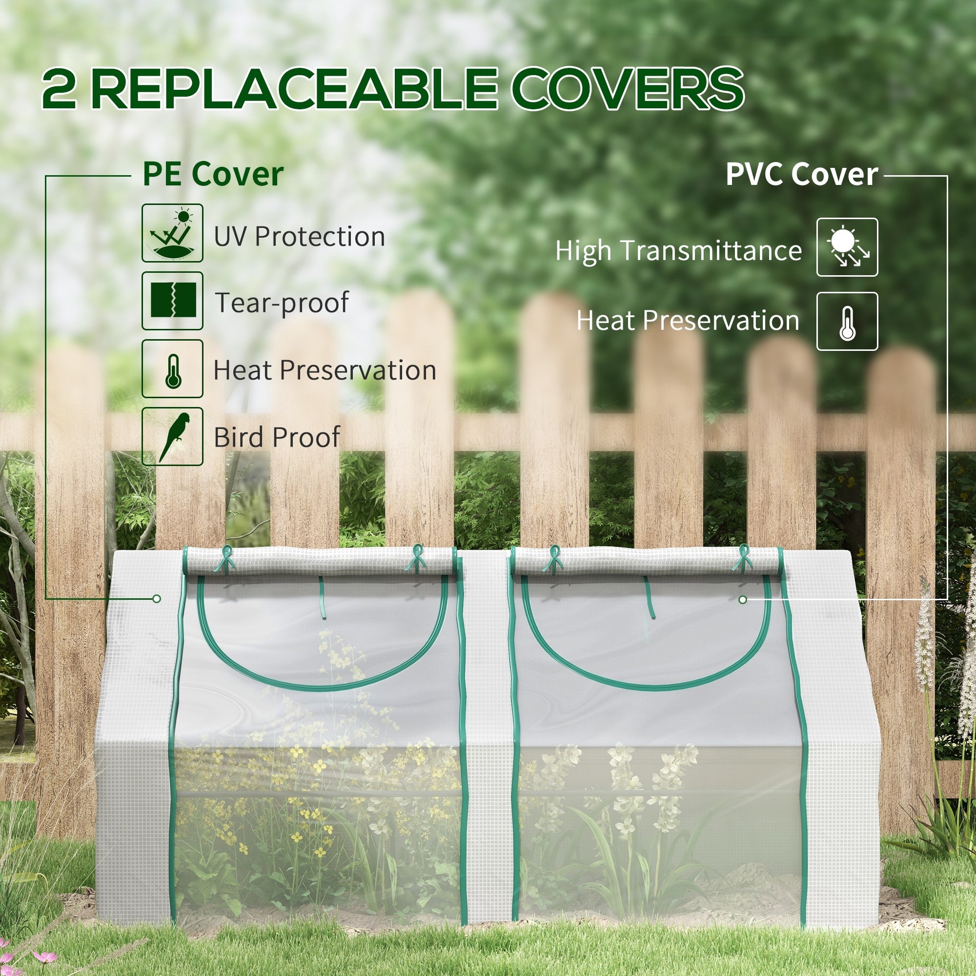 Outsunny 6' x 3' x 3' Portable Mini Greenhouse, Garden Green House Kit with 2 PE/Plastic Covers, Steel Frame and 2 Roll Up Zipper Windows, White 