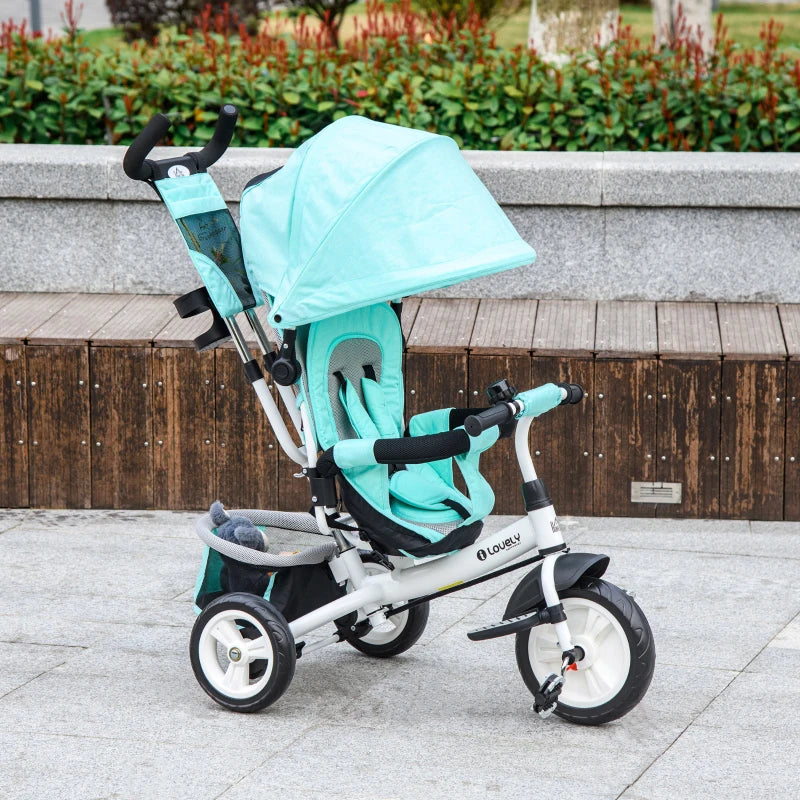 Qaba 6 in 1 Tricycle for Toddler 1-5 Years with Parent-Push Handle, Green