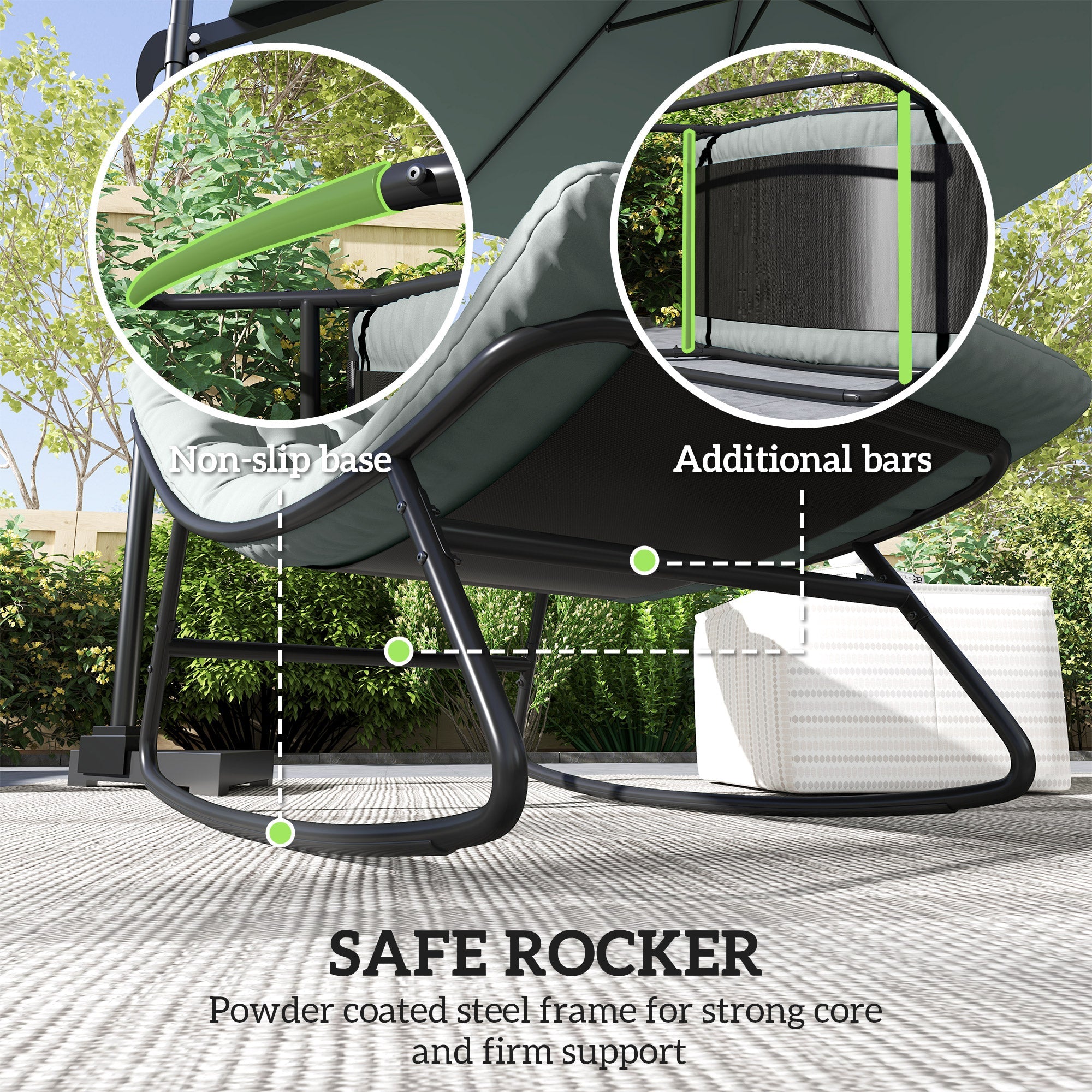 Outsunny Outdoor Patio Rocking Chair with Cushion, Steel Frame Balcony Chair with Mesh Deep Seat for Porch, Garden, Grey 