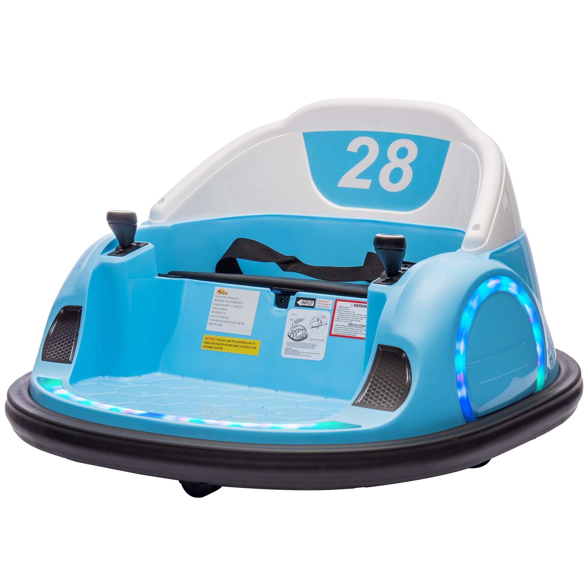 Qaba 12V Bumper Car for Toddlers, Ride On Car with 360 Degree Remote Control, Lights Music Horn, for 1.5-5 Years, Light Blue 