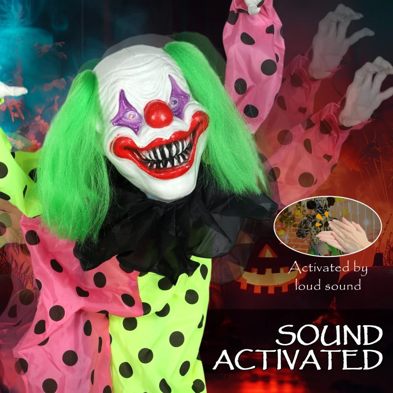 Outsunny Life-Size Stackable Animated Clown – Red Light-Up Eyes, Sound Activated Halloween Decoration 