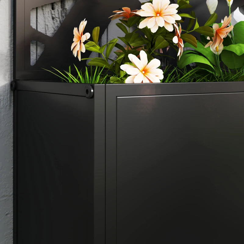 Raised Garden Bed with Trellis, Freestanding/Wall Mounted Metal Garden Box with Privacy Panel, Irregular Line Cut-Outs