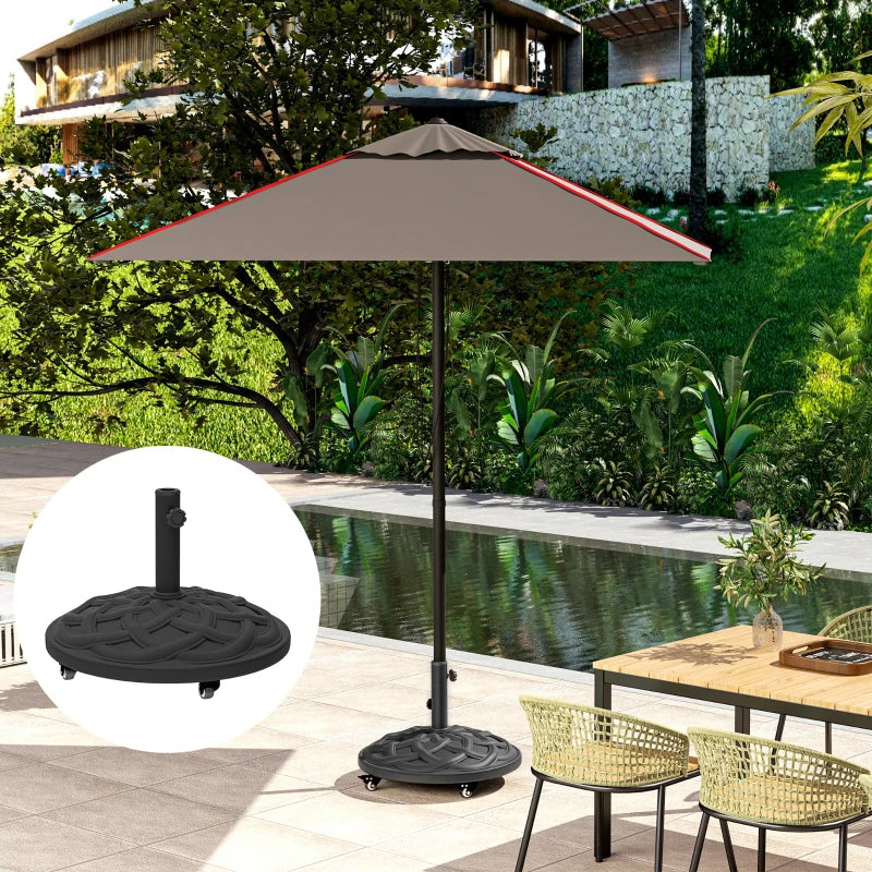 Round Patio Umbrella Base with Wheels, 44 lbs Resin Umbrella Stand Base, 1.3"/1.5"/1.9" Umbrella Poles Black