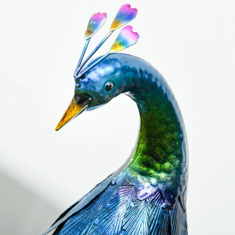 Peacock Garden Statue Lawn Ornament Steel Garden Decor Bird Statue with Stakes 9.8" W x 11.4" D x 23.2" H Multi-coloured