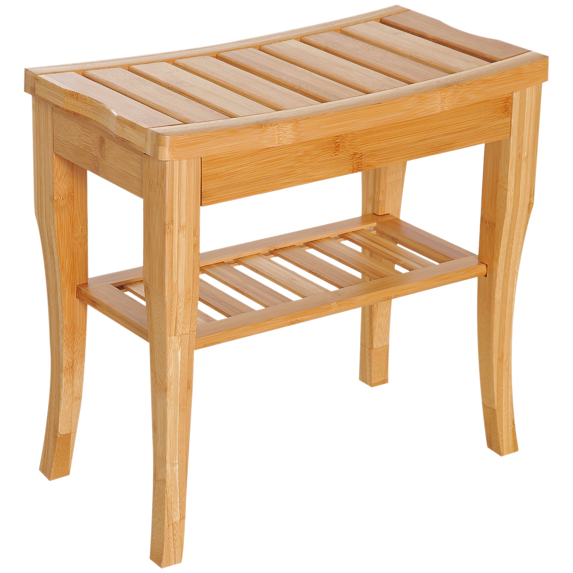HOMCOM Bamboo Bliss: Spa Bath Seat Shower Bench with 20" Organizer Shelf, Bathroom Stool for Relaxation 