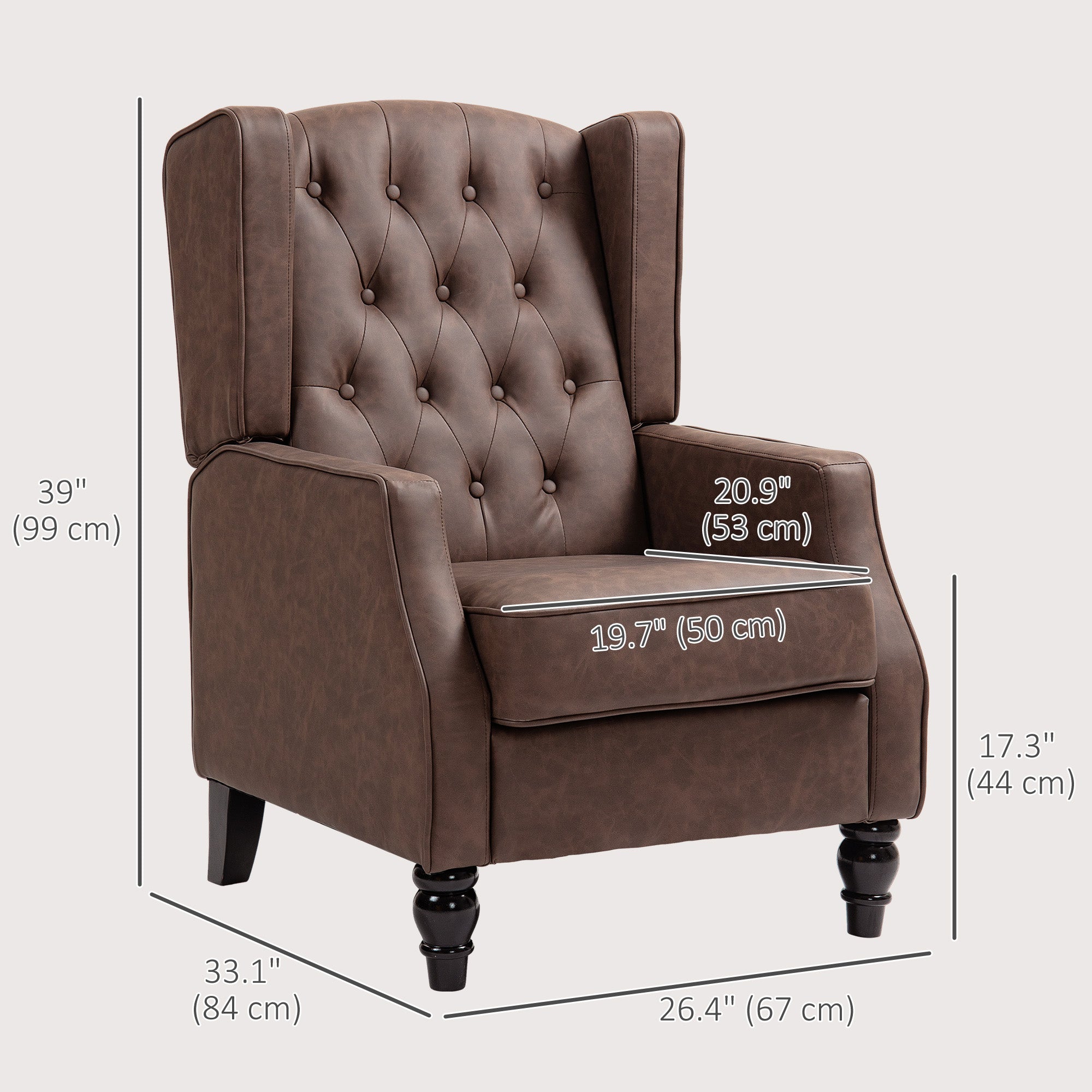 HOMCOM Faux Leather Armchair, Modern Accent Chair with Thick Padding for Living Room, Bedroom, Home Office, Brown 