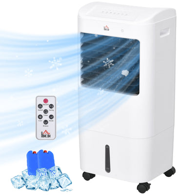 HOMCOM Cooling Fan for Bedroom with Ice Pack, Tower Fan with Remote Control, 3 Modes, 3 Speeds, 7.5H Timer, White 