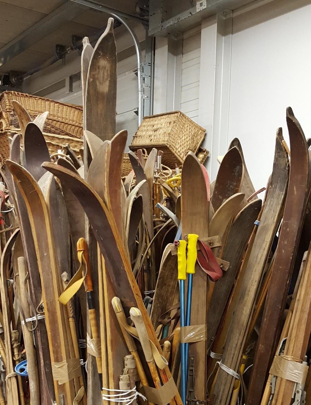 Antique Skis With Poles, Adult size 