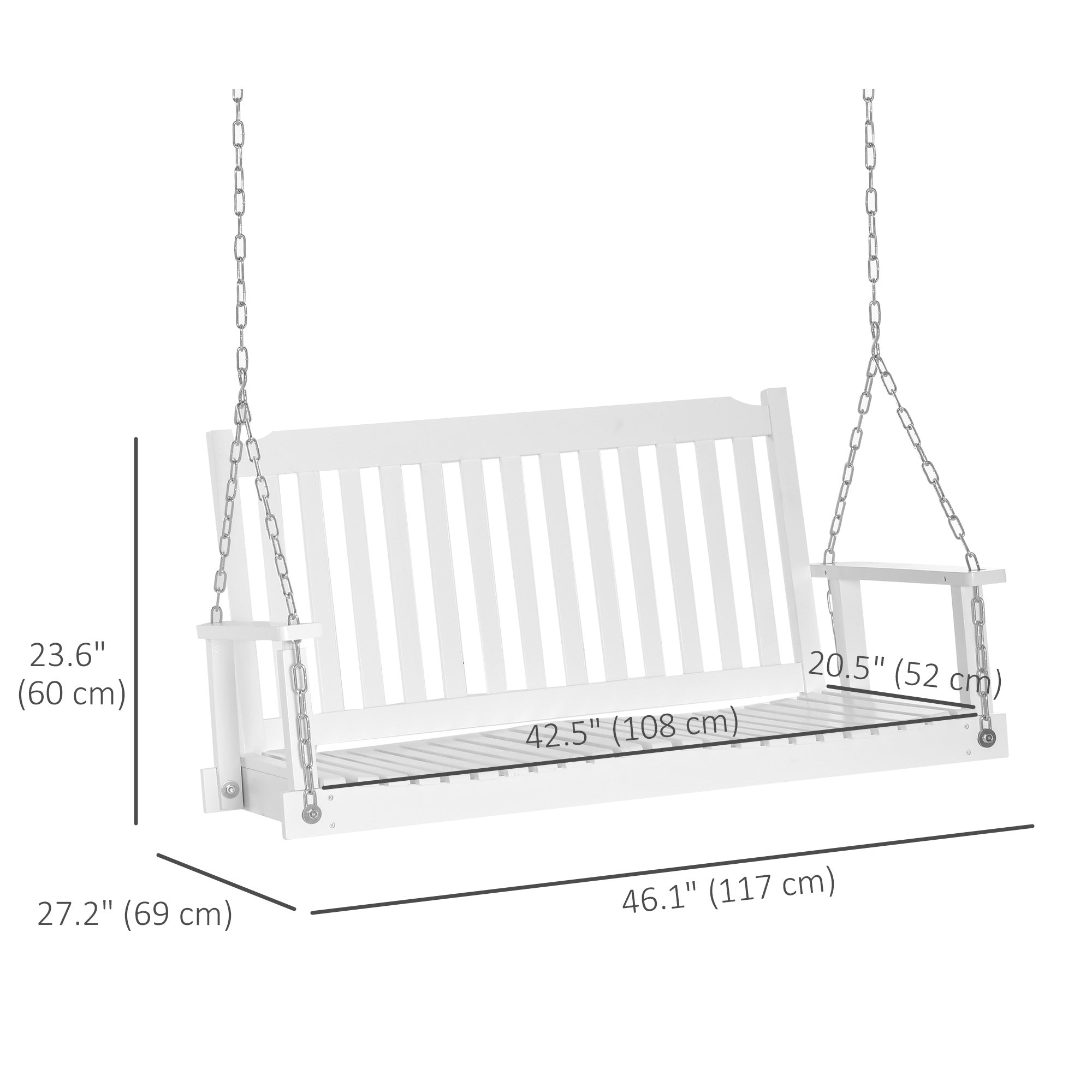 Outsunny White 2-Person Porch Swing Bench: Adjustable Hanging Chains Patio Chair for Deck, Garden, Backyard Relaxation 