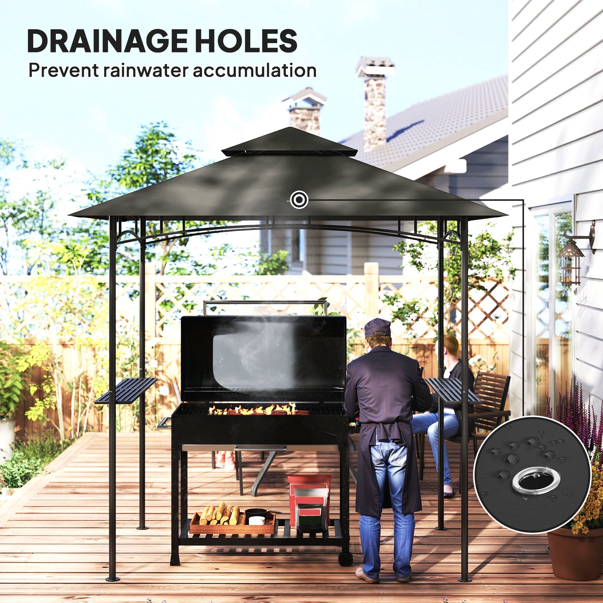 Outsunny 8' x 5' Outdoor Grill Gazebo, Double Tiered Barbecue Grill Gazebo Shelter with 2 Side Shelves, Hooks, Dark Grey 