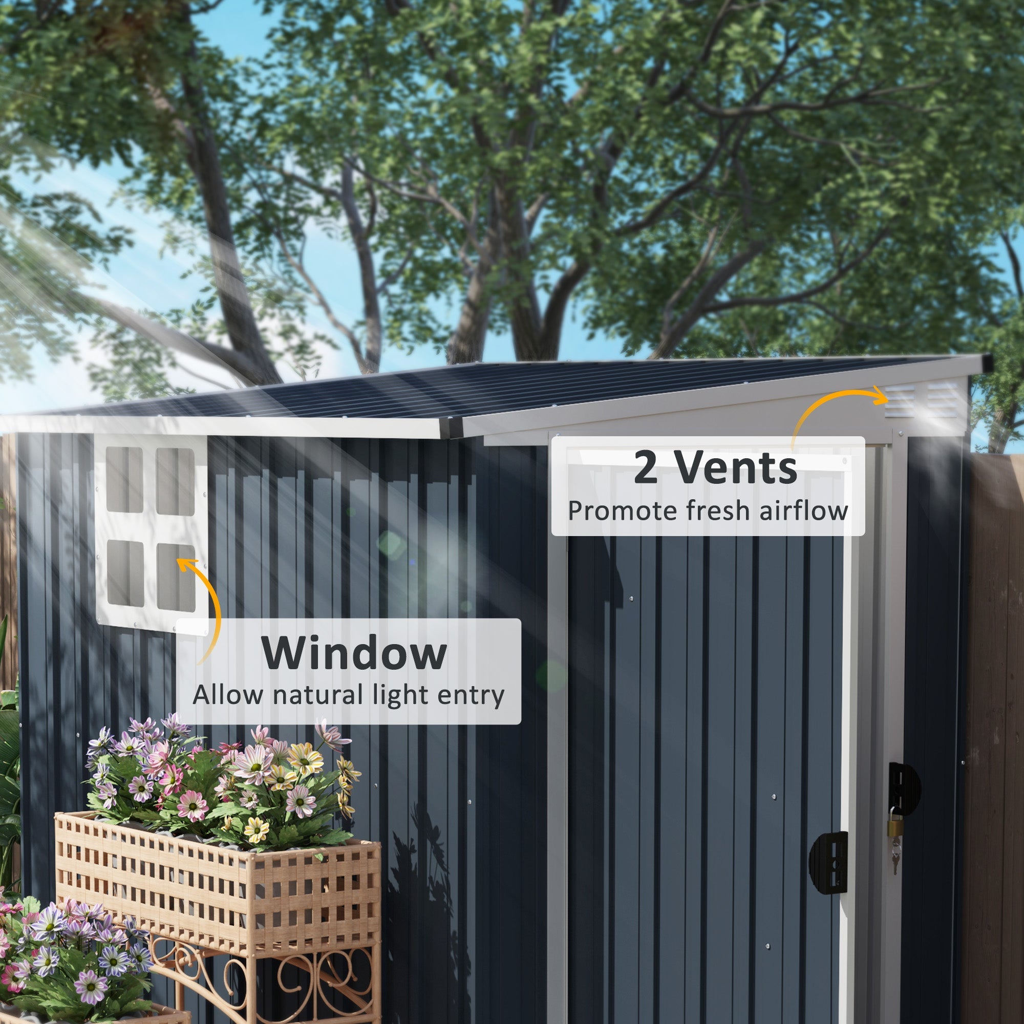 Outsunny 4' x 6' Outdoor Storage Shed, Metal Garden Shed with Window, 2 Vents and Lockable Door for Backyard, Garden, Patio 