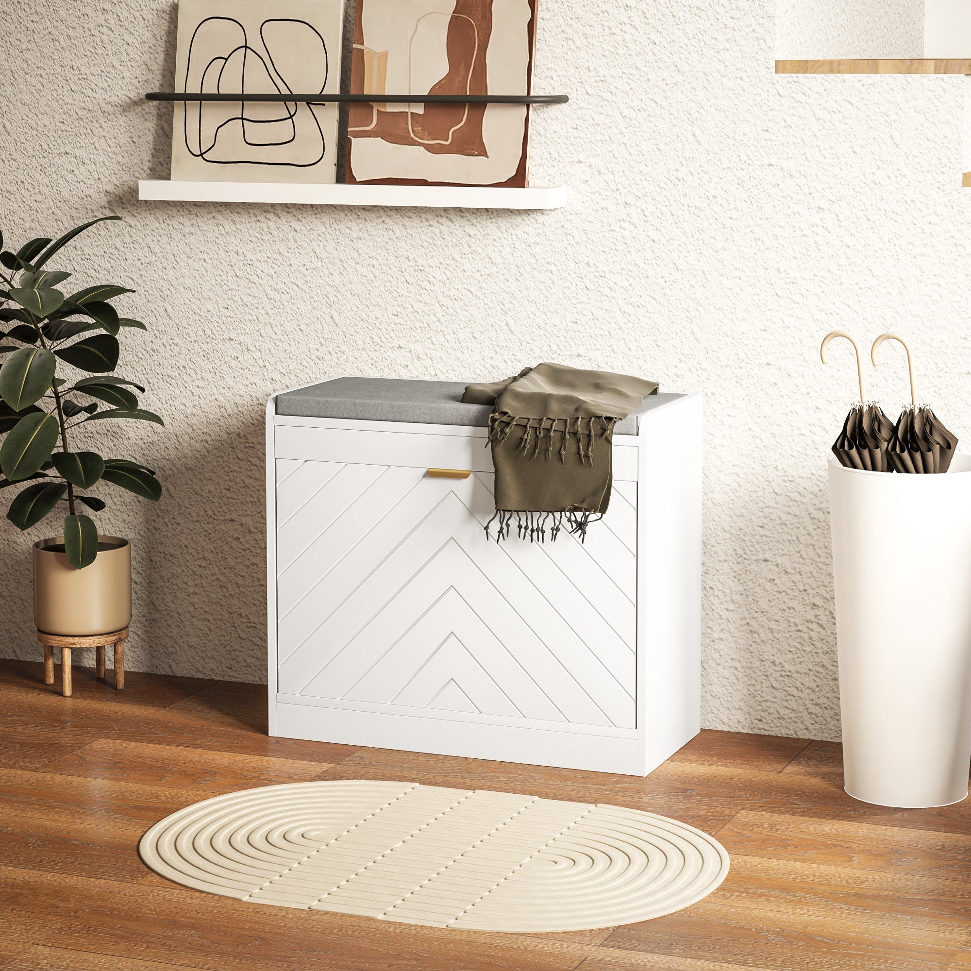 HOMCOM Shoe Storage with Seat, Upholstered Hallway Bench, Shoe Bench with Flip Drawer and Vent for 5 Pairs of Shoes 