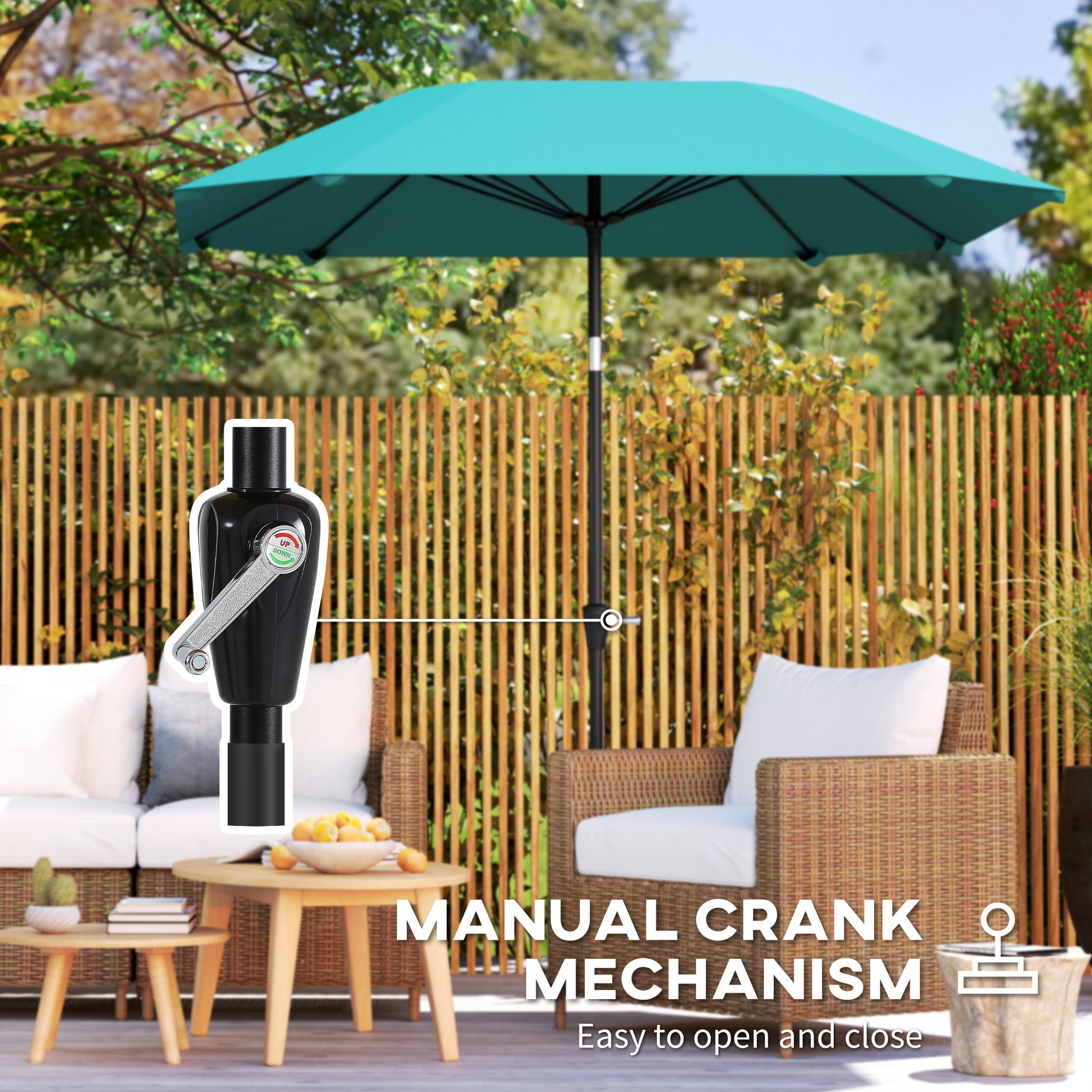 Outsunny 7.6FT Aluminum Patio Umbrella Parasol 8 Ribs Outdoor Market Umbrella with Crank, Push Button Tilt for Deck, Backyard and Lawn, Sky Blue 