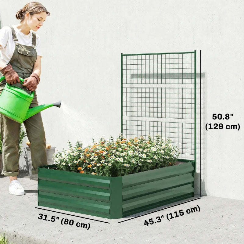 Galvanized Raised Garden Bed with Trellis for Climbing Plants, Outdoor Planter Box with Open Bottom, Green