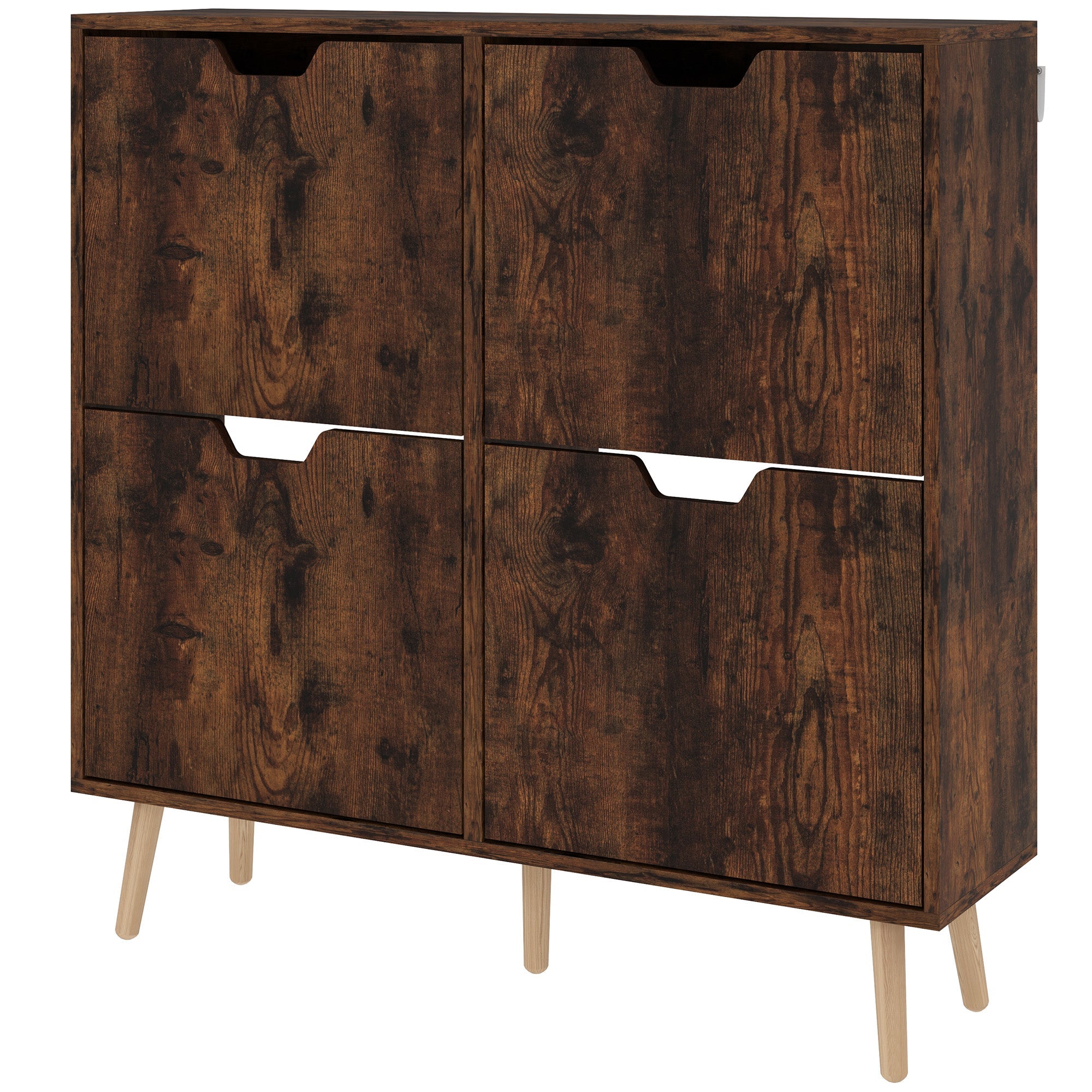 HOMCOM Shoe Storage Cabinet with 4 Flip Drawers and Adjustable Shelf, Shoe Cabinet for 16 Pairs of Shoes, Rustic Brown 
