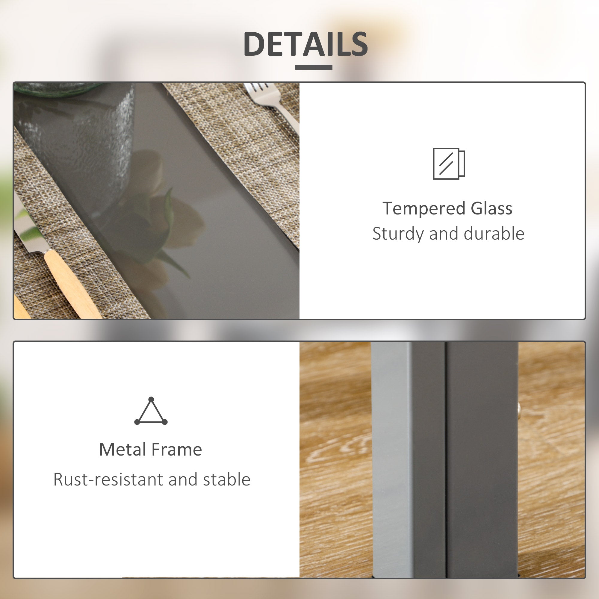 HOMCOM Dining Table Set for 4 5-Piece Rectangular Glass Kitchen Table With Chairs Metal Frame Faux Leather Grey 