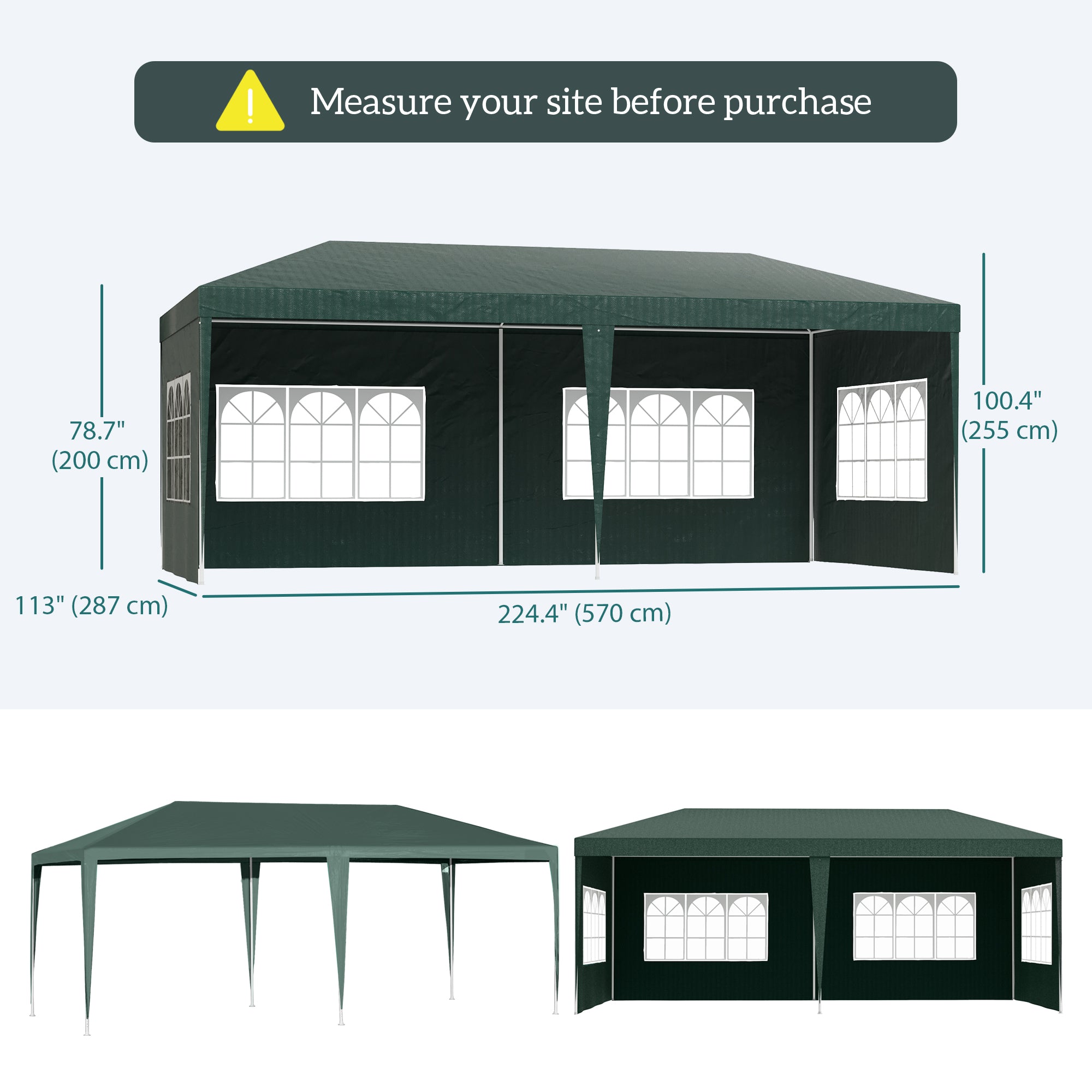Outsunny 19' x 9' Party Tent Gazebo Canopy with 4 Removable Window Side Walls for Outdoor Event with Wind Ropes and Ground Stakes 