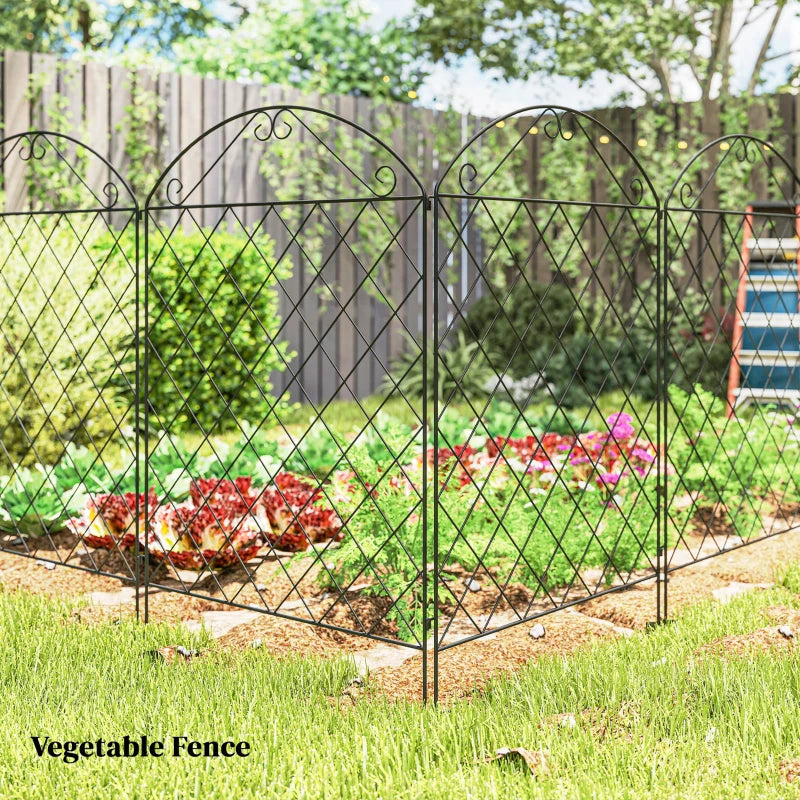 Outdoor Metal Garden Fence Panels, Border Edging for Yard, Patio, 4 Pack, Curved Scrollworks