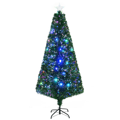 HOMCOM 6FT Prelit Artificial Christmas Tree,  Fiber Optic Tree Xmas Decoration with Multi-colored Light, 230 Tips 