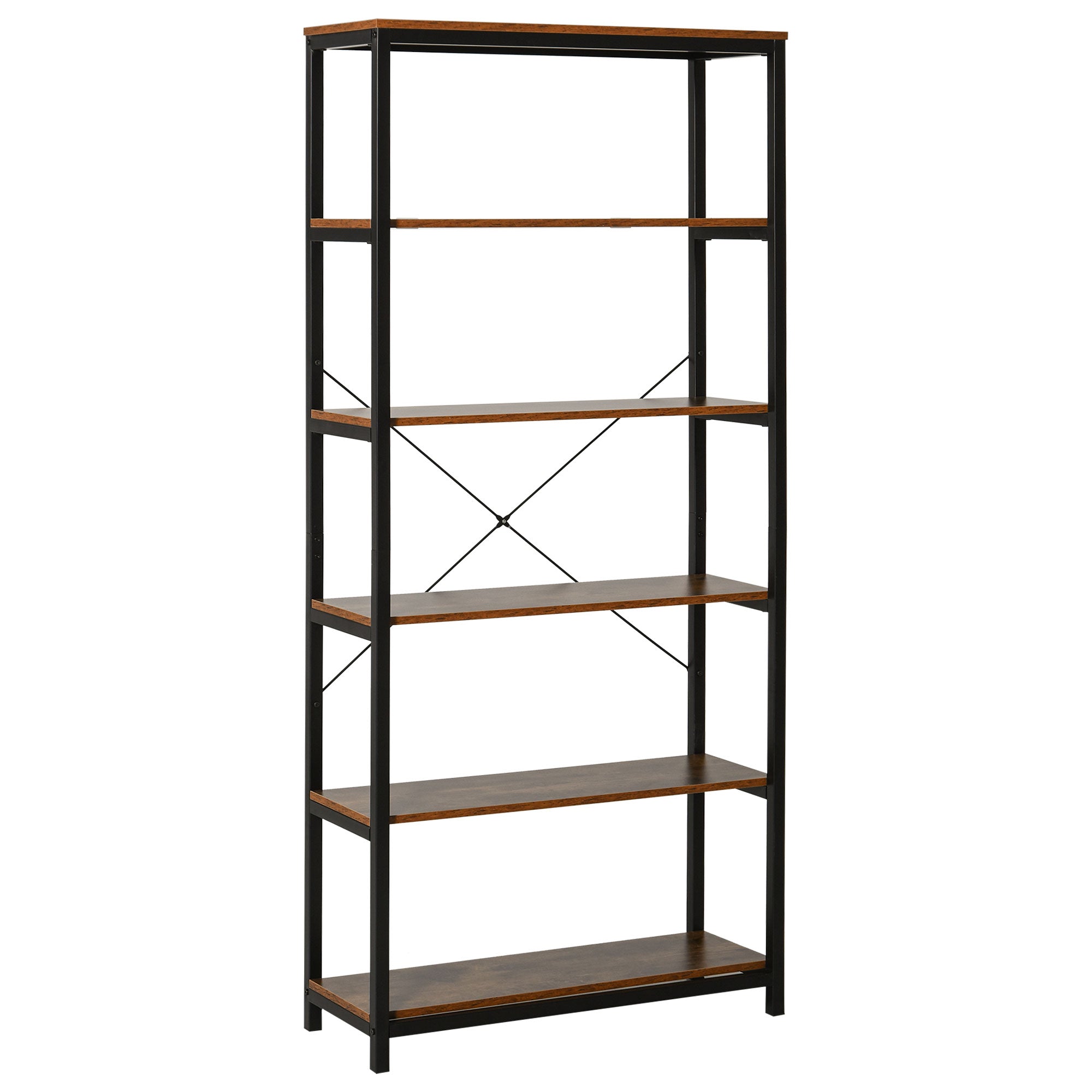 HOMCOM Bookcase 6-Tier Retro Industrial Metal Frame Display Shelf Living Room Study 