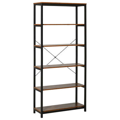 HOMCOM Bookcase 6-Tier Retro Industrial Metal Frame Display Shelf Living Room Study 