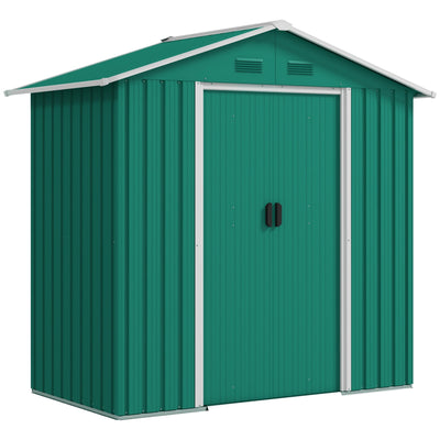 Outsunny 6.5x3.5ft Metal Garden Storage Shed for Outdoor Tool Storage with Double Sliding Doors and Vents, Green 