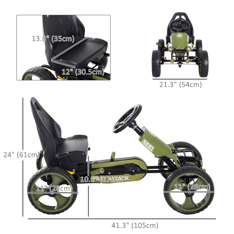 Aosom Kids Pedal Go Kart with Adjustable Seat, EVA Tyres & Safety Handbrake – Green