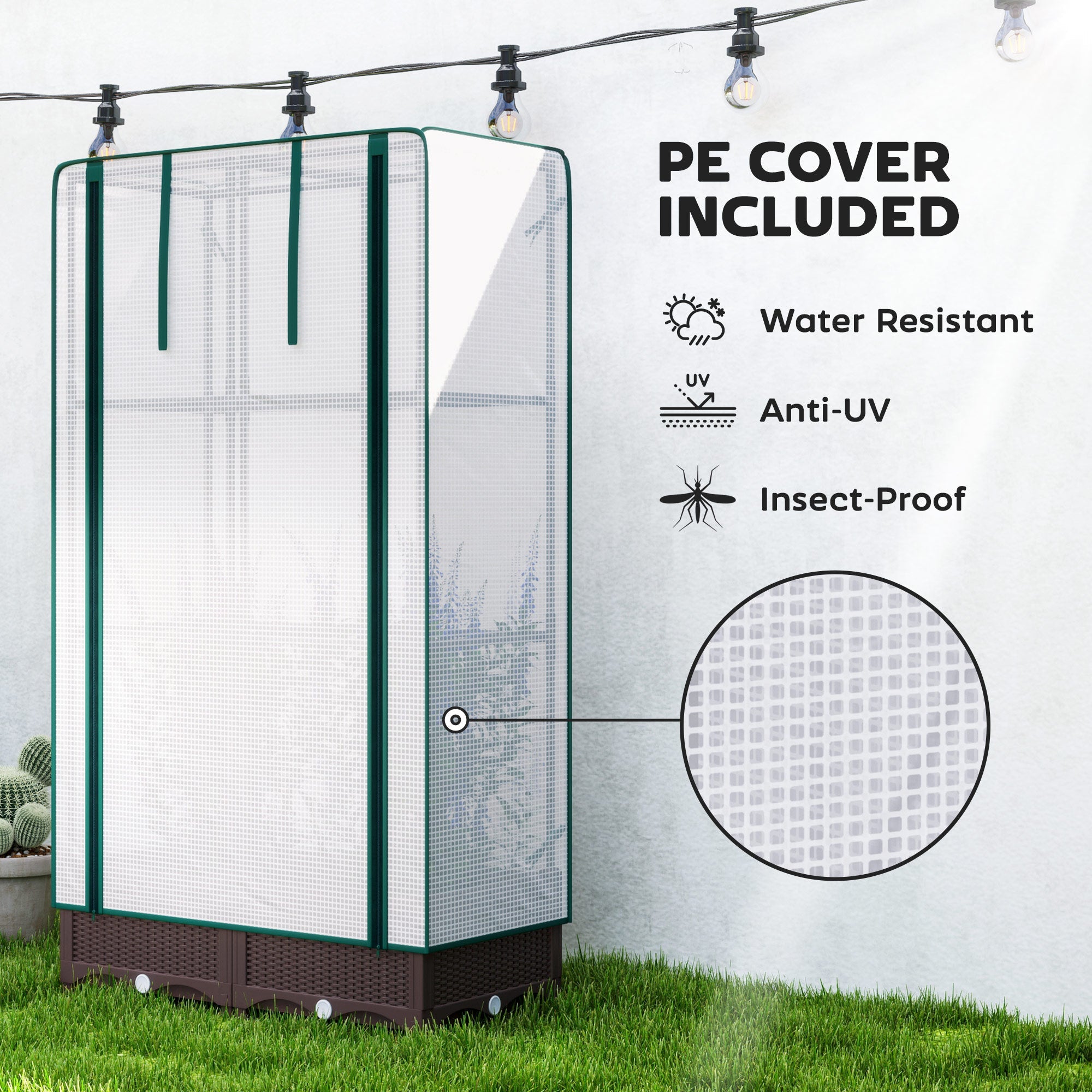 Outsunny Raised Garden Bed Kit with Trellis, Raised Flower Bed with PE Cover and Zipper Door, 31.5 x 15.7 x 48.8 inch, Brown 