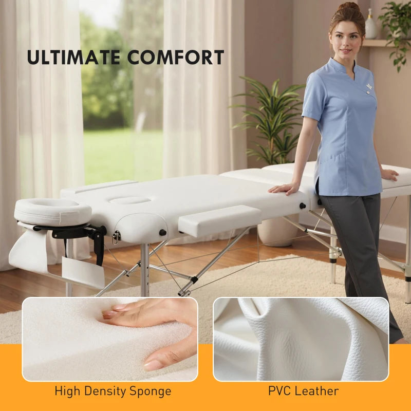 85" 3 Section Foldable Massage Table Professional Salon Spa Facial Couch Bed (White)