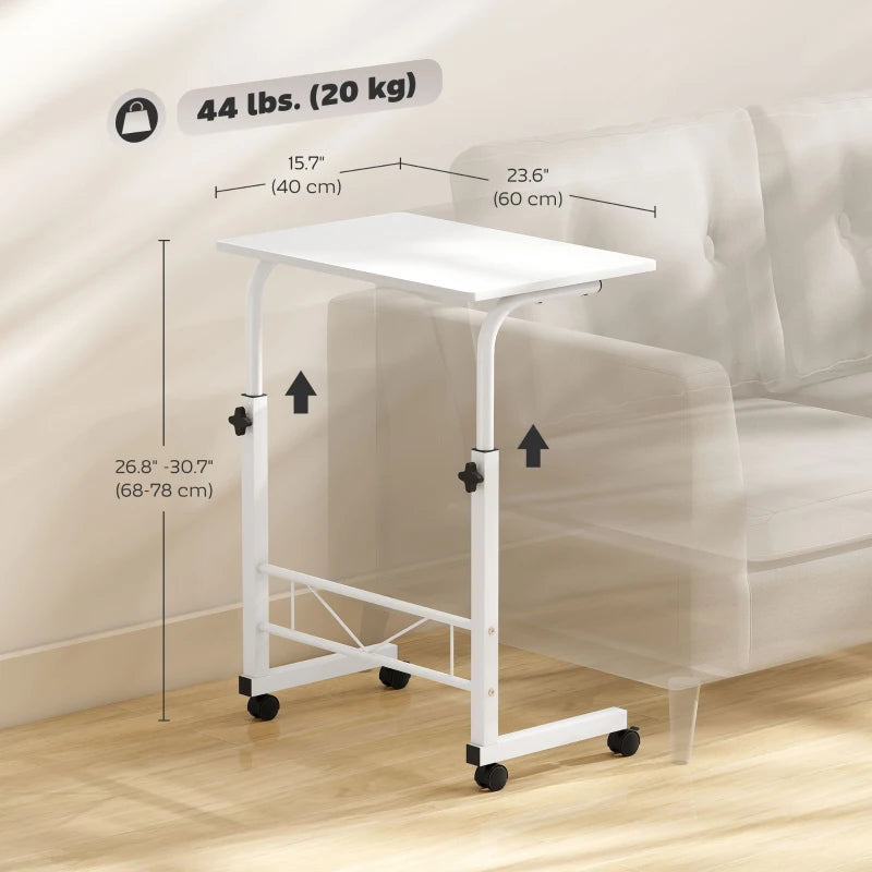 Mobile Standing Desk with Adjustable Height, 23.5 inch Stand Up Desk with Wheels, White