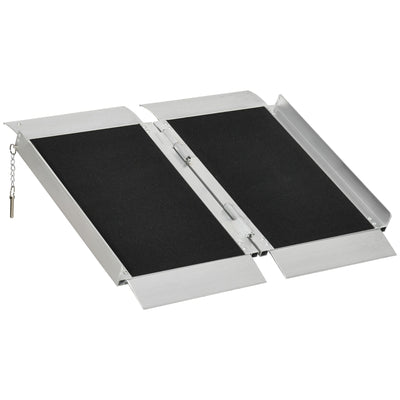 HOMCOM 2ft Aluminum Portable Wheelchair Ramp Threshold Mobility Aid Single-fold Scooter Ramp with Handle 