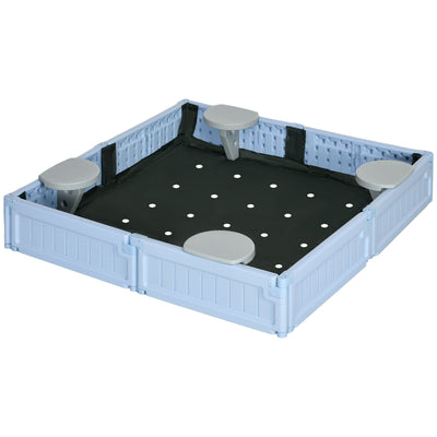 Outsunny Childrens Sandbox with Canopy Light Blue Outdoor Play Area with Bottom Liner for Sun Protection 