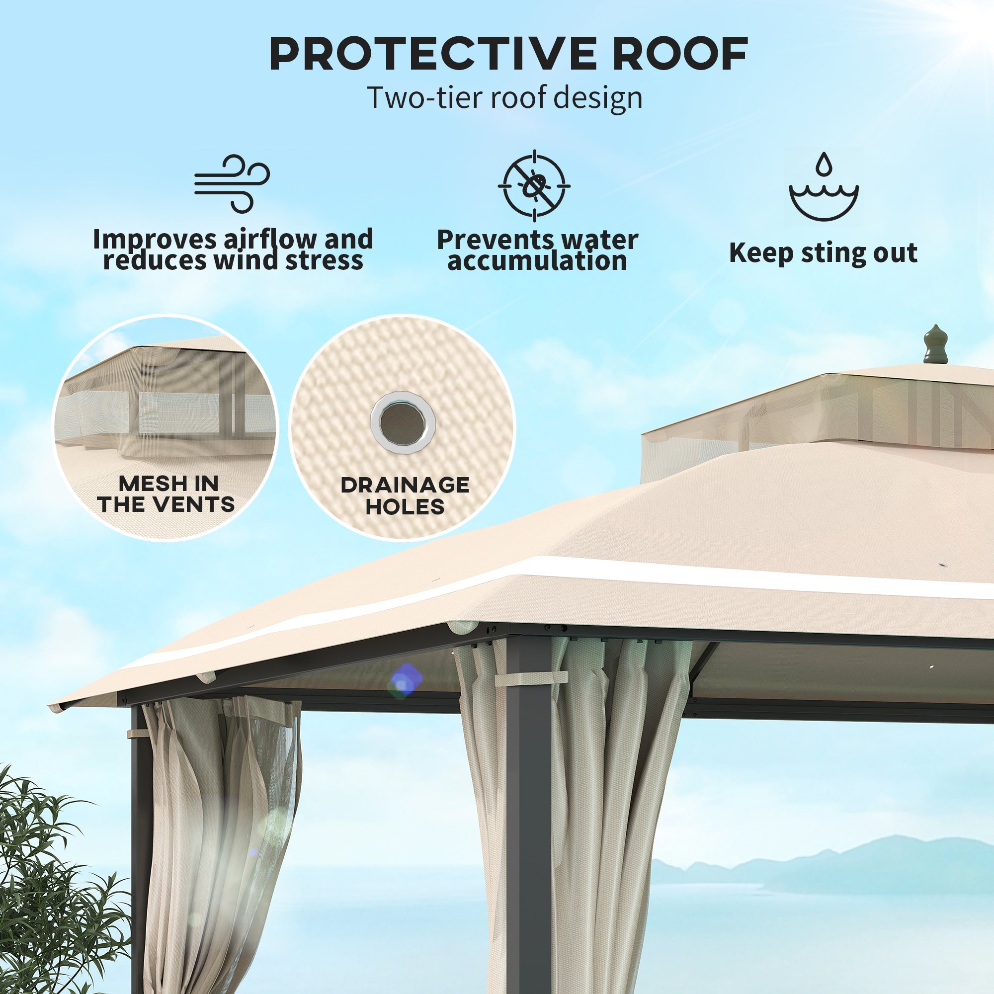 Outsunny 10' x 12' Outdoor Gazebo, Double Roof Patio Gazebo Canopy with Netting and Curtains for Garden, Lawn, Backyard, Deck 