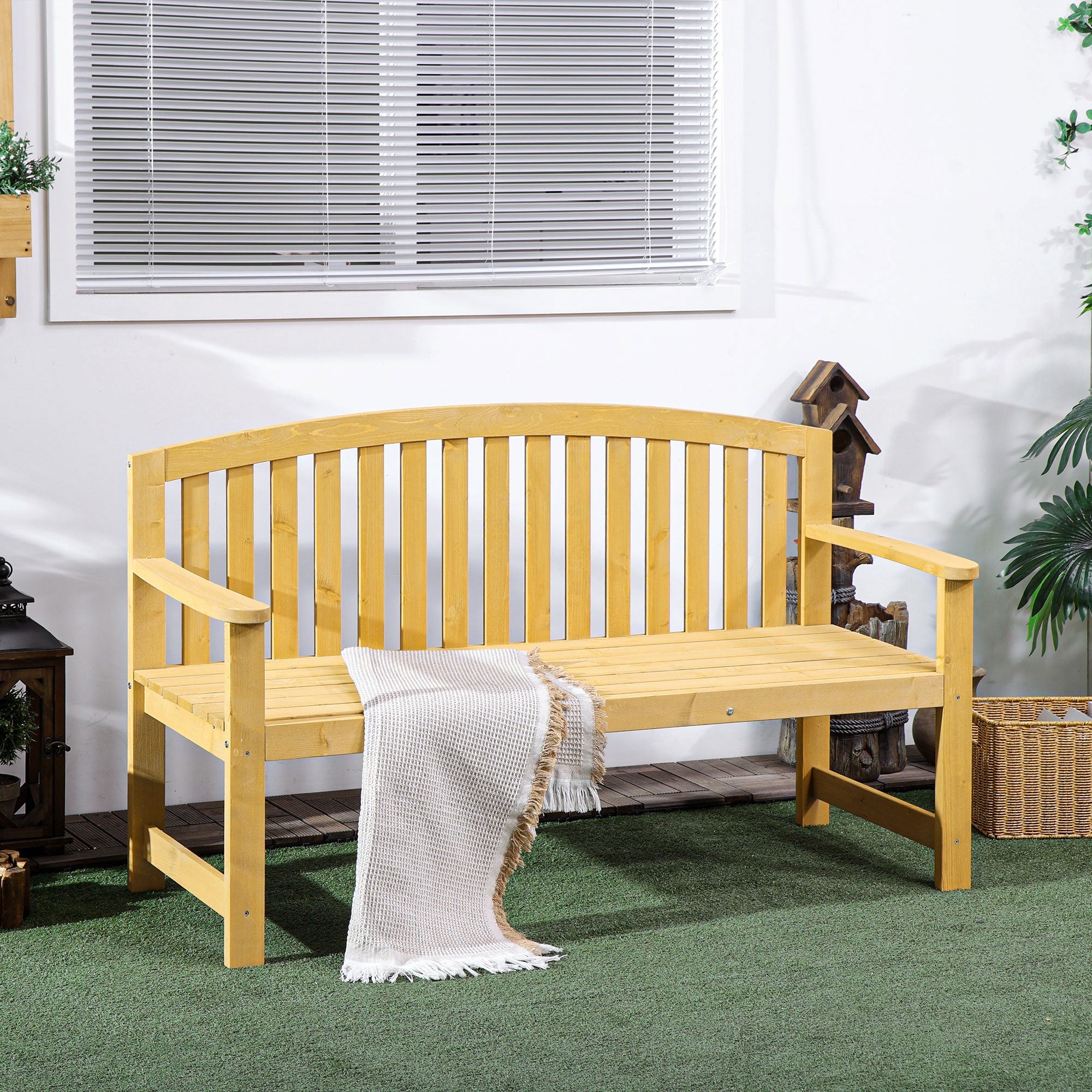 Outsunny Garden Bench 4.7Ft 2 Seater Outdoor Patio Seat Slatted Design for Park Yard Indoor Orange 