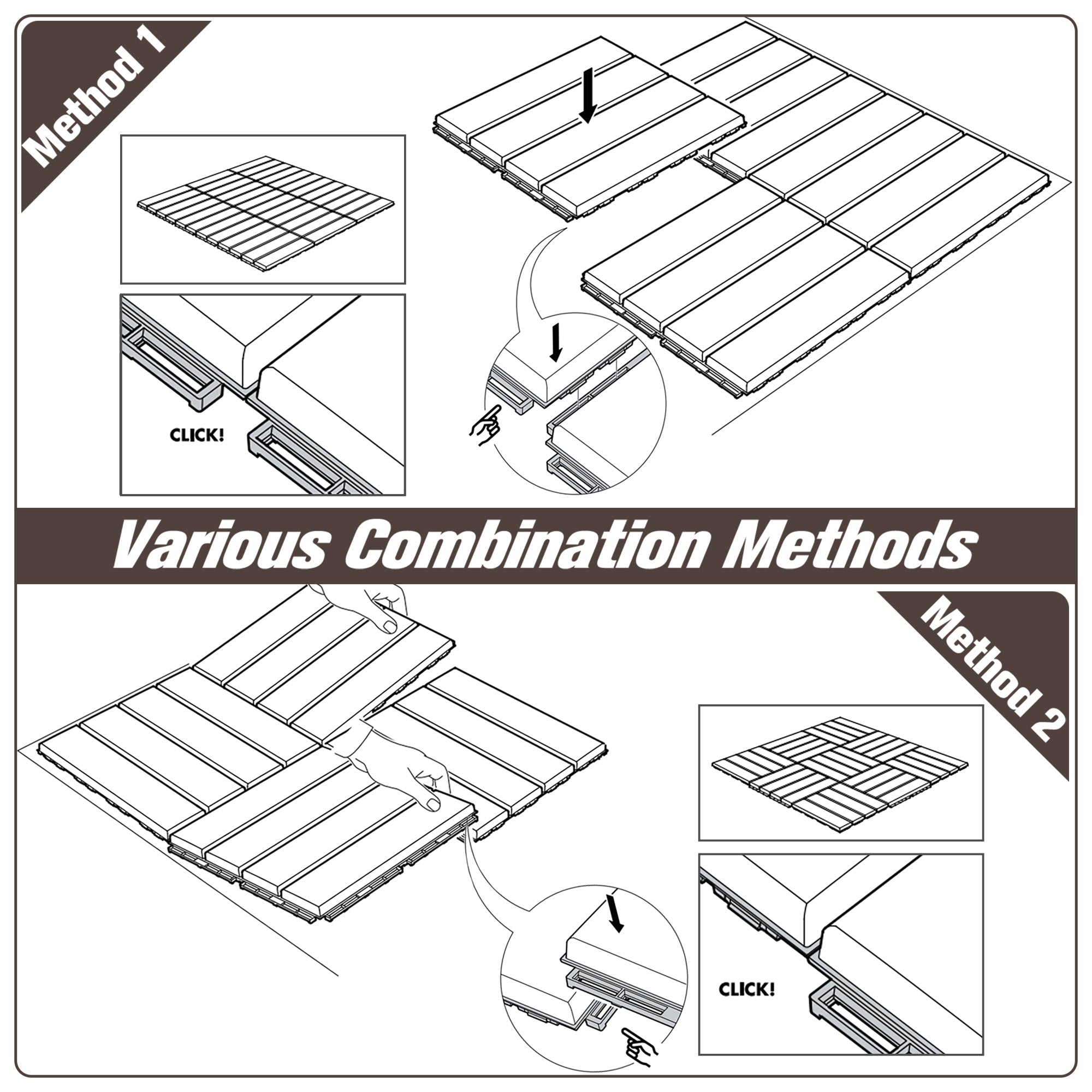 Outsunny 9 Pcs PP Interlocking Composite Deck Tile, 12" x 12" Outdoor Flooring Tiles for Indoor and Outdoor Use, Brown 