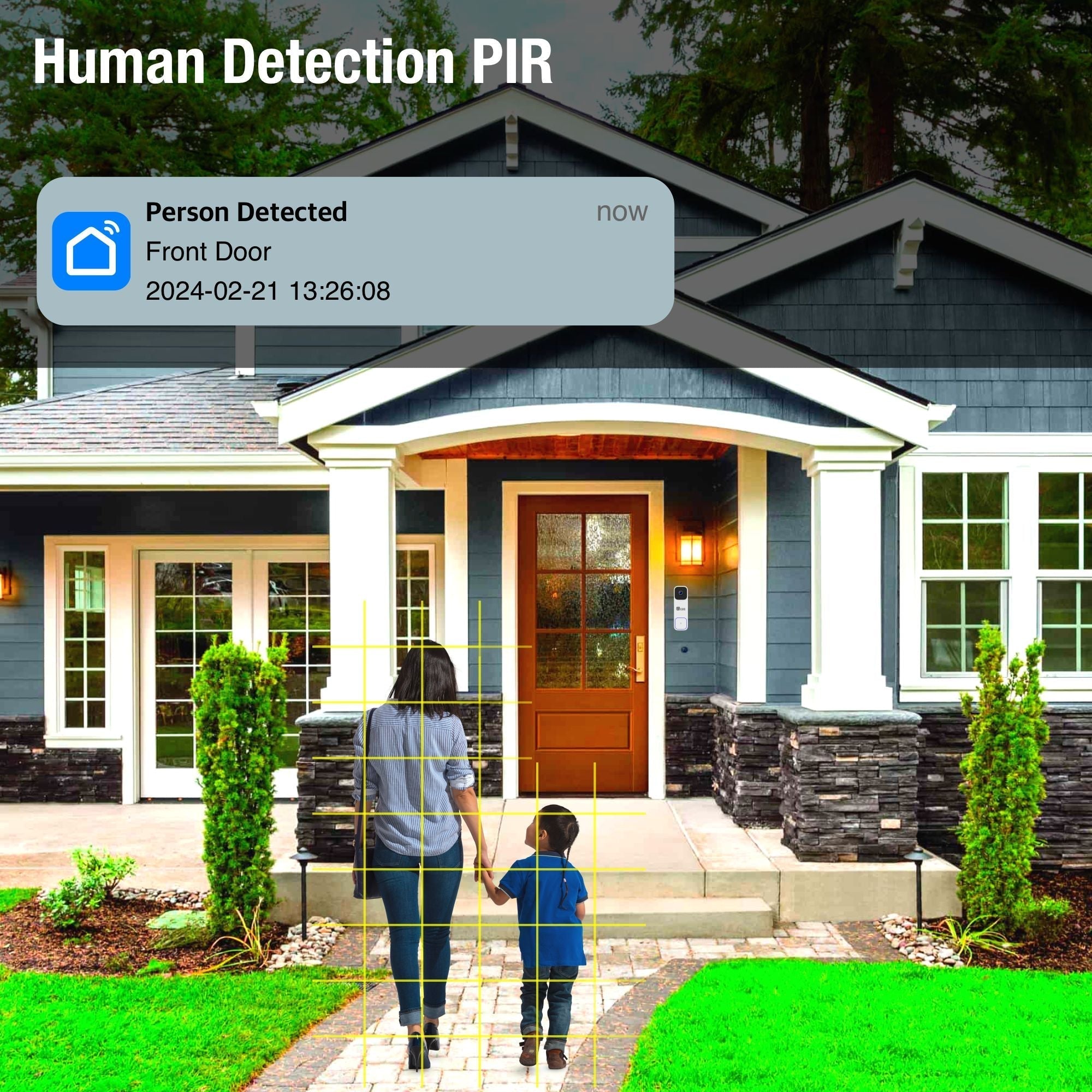 Elder Doorbell Camera 2K Wireless 64GB WiFi Battery-Operated & Chime, Smart Home AI Person & Package Detection & DIY Video Doorbell, Works with Google Assistant & Alexa 