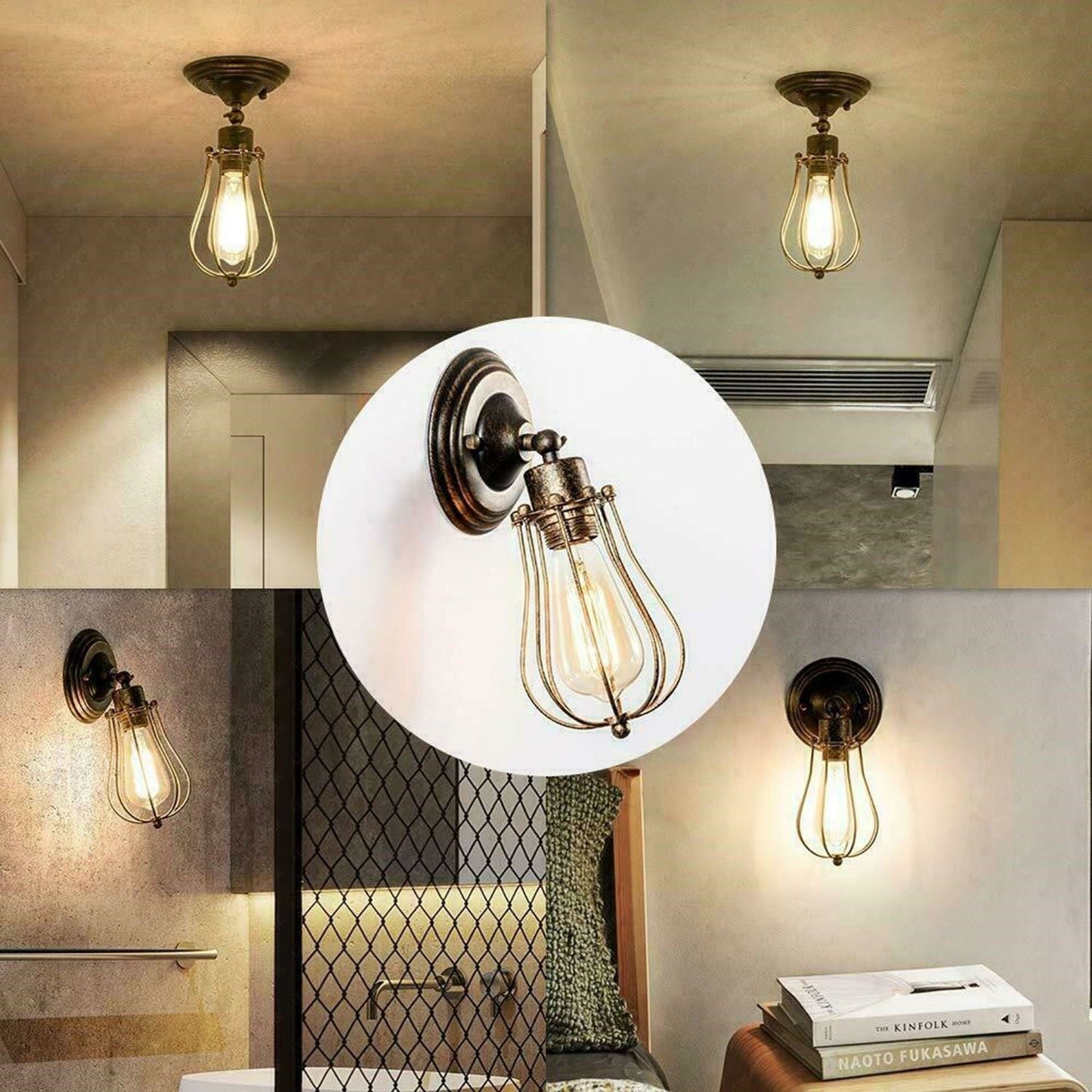 Industrial Brushed silver Balloon cage Wall Sconce Lamp~1522 