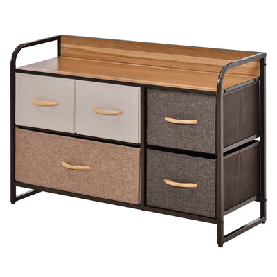 HOMCOM 5-Bin Dresser Storage Tower Cabinet Organizer Unit Easy Pull Fabric Bins Metal Frame Bedroom 