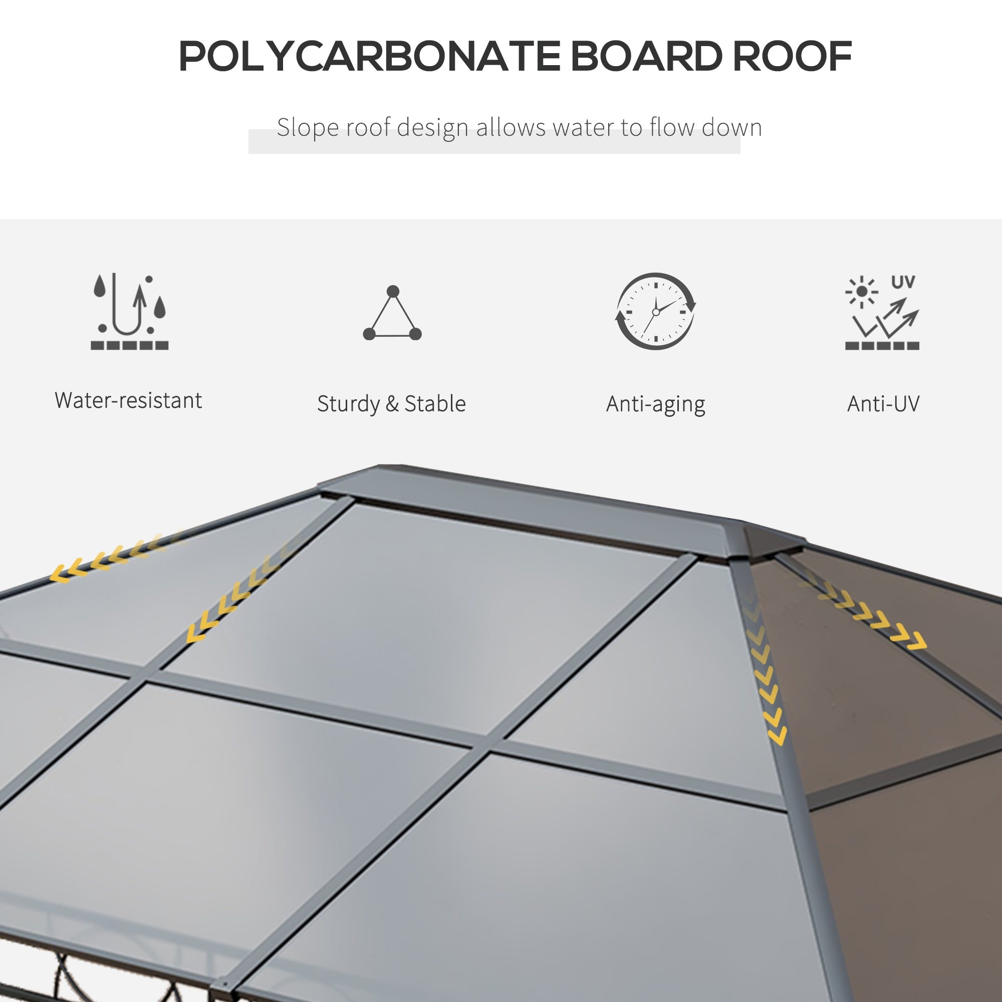 Outsunny 10' x 10' Polycarbonate Hardtop Gazebo Canopy, Outdoor Patio Gazebo with Aluminum Frame & Curtains, Dark Grey 
