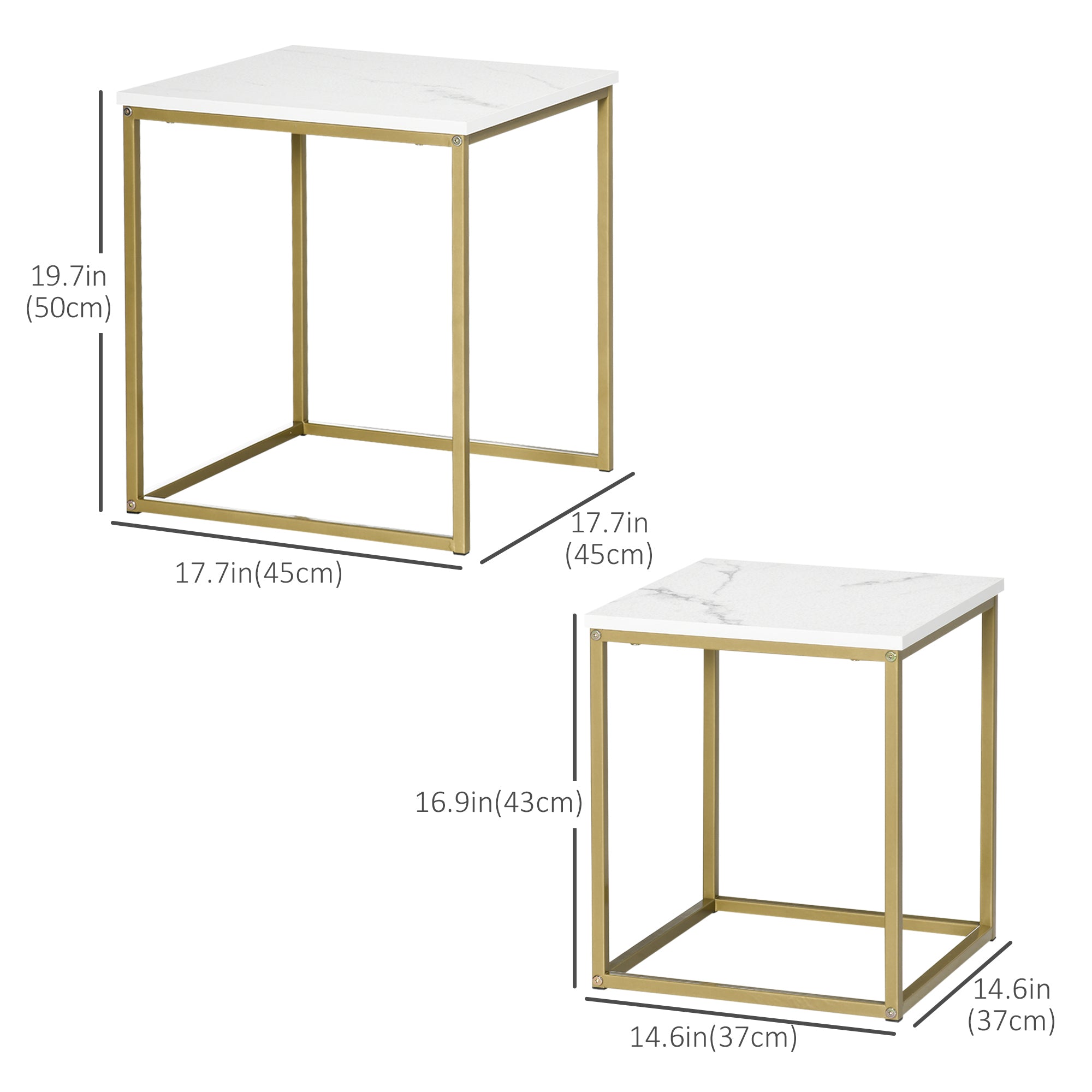 Homcom White Nesting Side Tables: 2-Piece Square Stacking Set with Metal Frame for Living Room/Bedroom 