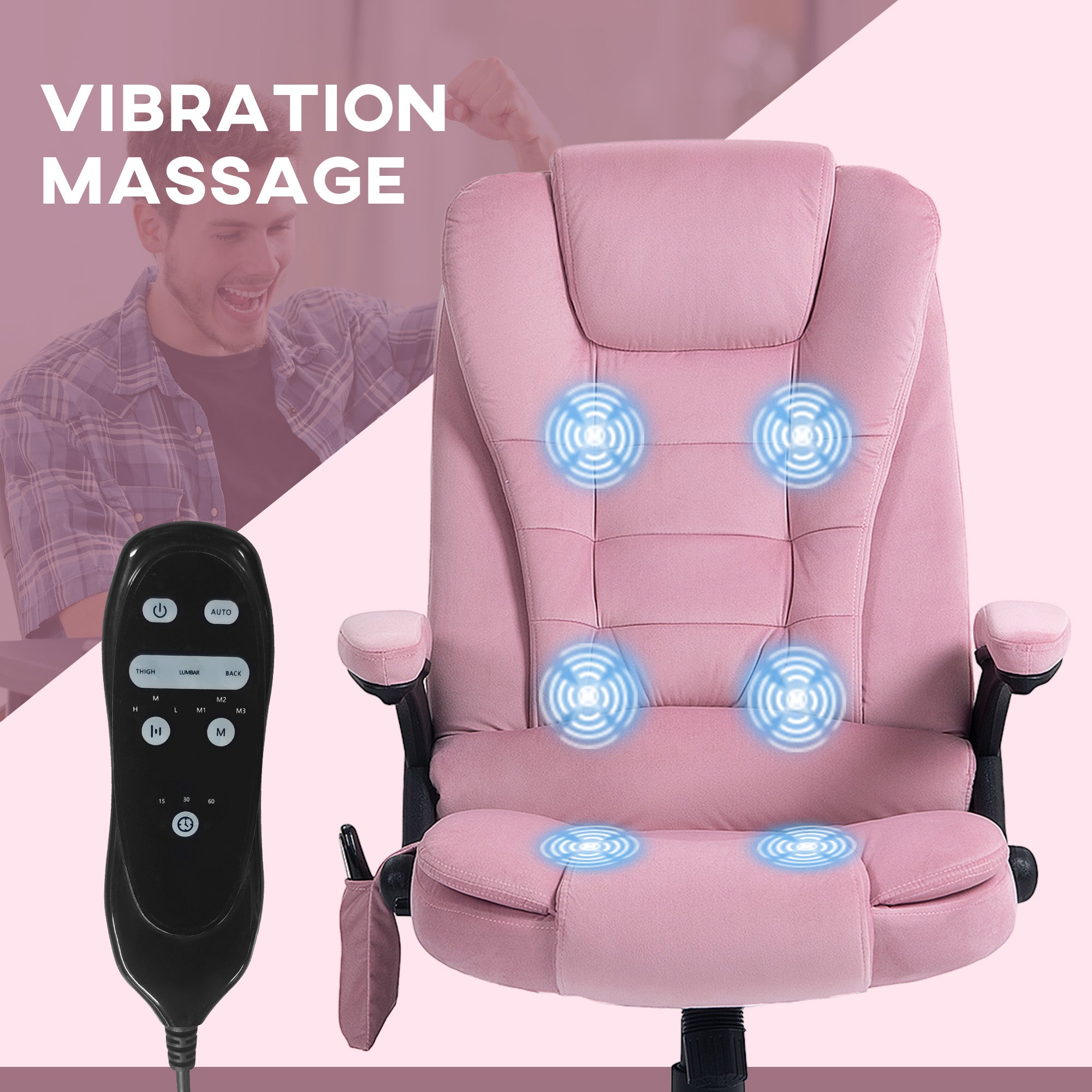 Vinsetto 6 Point Vibrating Massage Office Chair High Back Executive Chair with Reclining Back, Swivel Wheels, Pink 